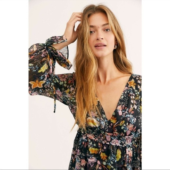 Free People Closer To The Heart Mini Dress Black Multi Floral Dress - Picture 6 of 16